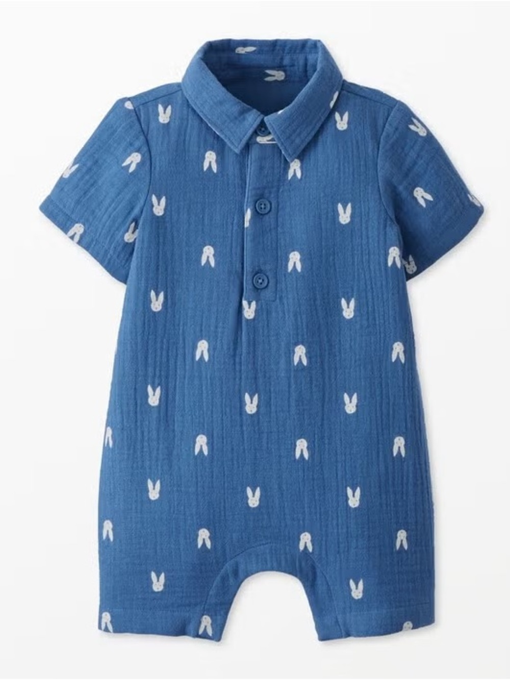 Hanna Andersson Blue Bunny-Print Short Sleeve One-Piece